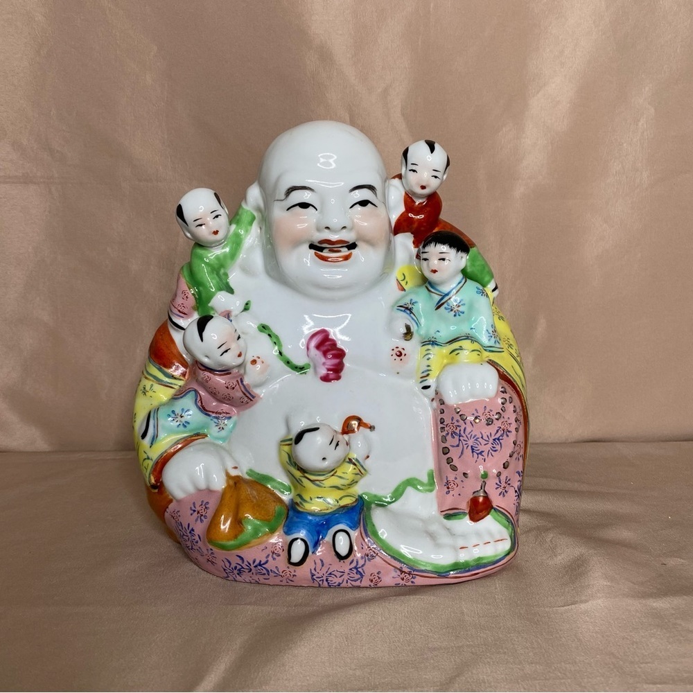 Vintage Porcelain Buddha With Children